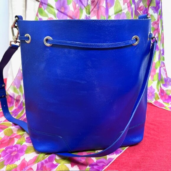 Furla Blue Leather Hobo Shoulder Bag 13"x4"x11" +FREE Chiffon Floral Scarf (40 - Picture 14 of 15